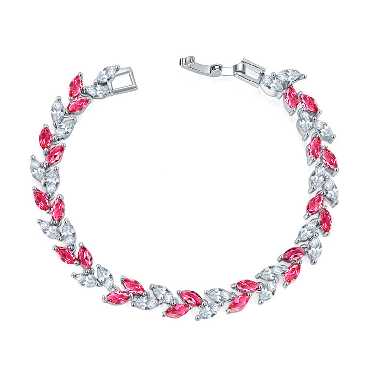 Wholesale Colorful Crystal Zircon Willow Leaf Bracelet